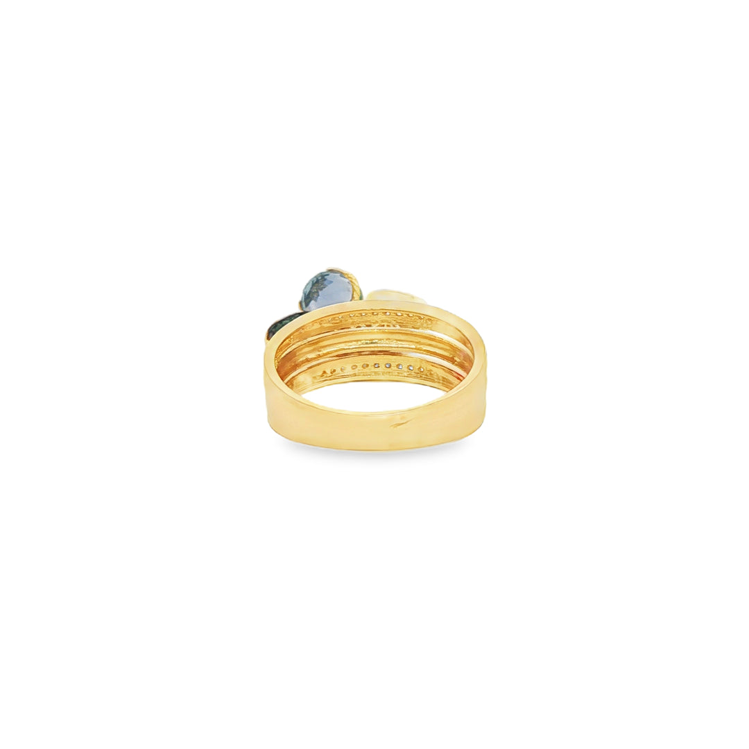 Yellow Gold Band Ring with Multi Stone Charms