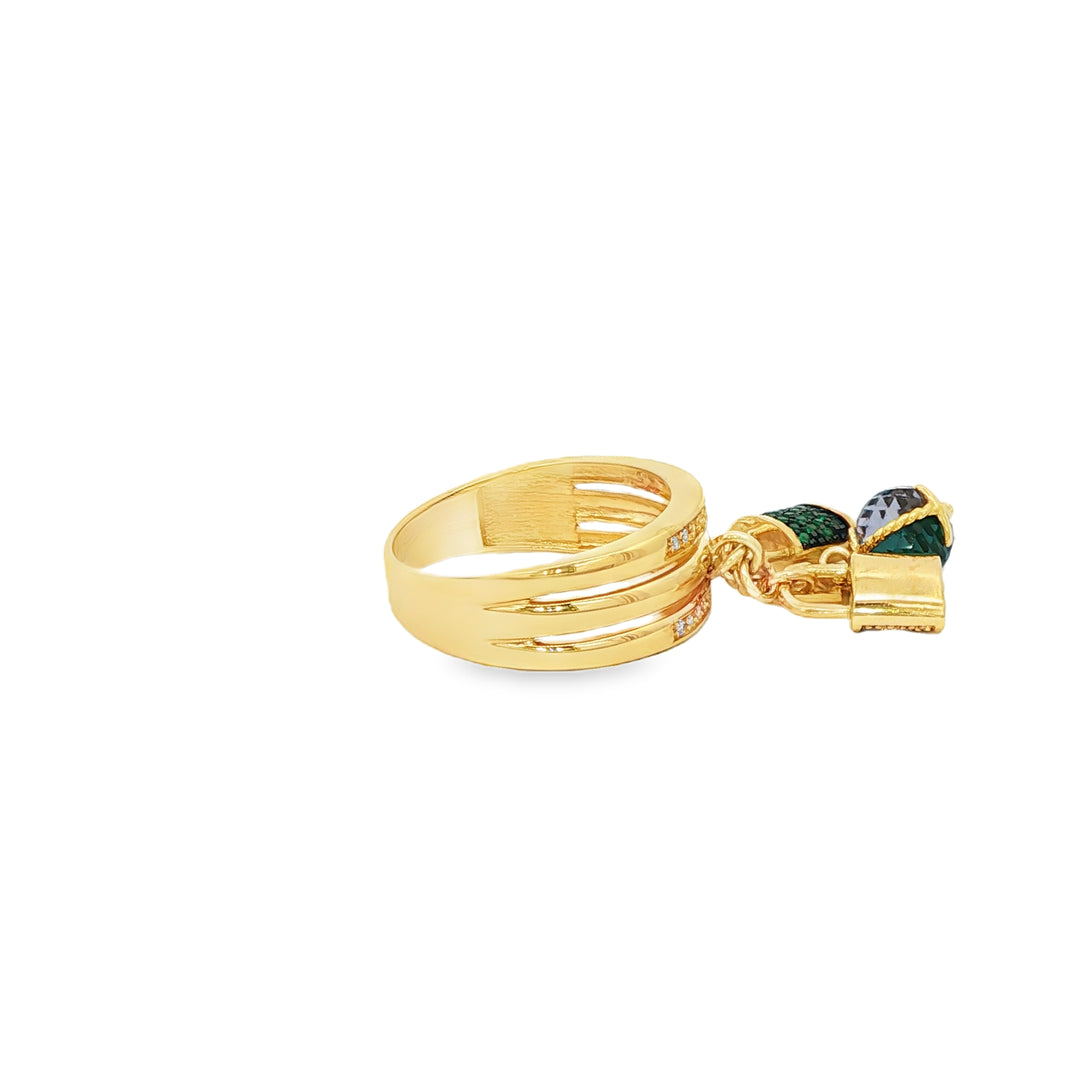 Yellow Gold Band Ring with Multi Stone Charms