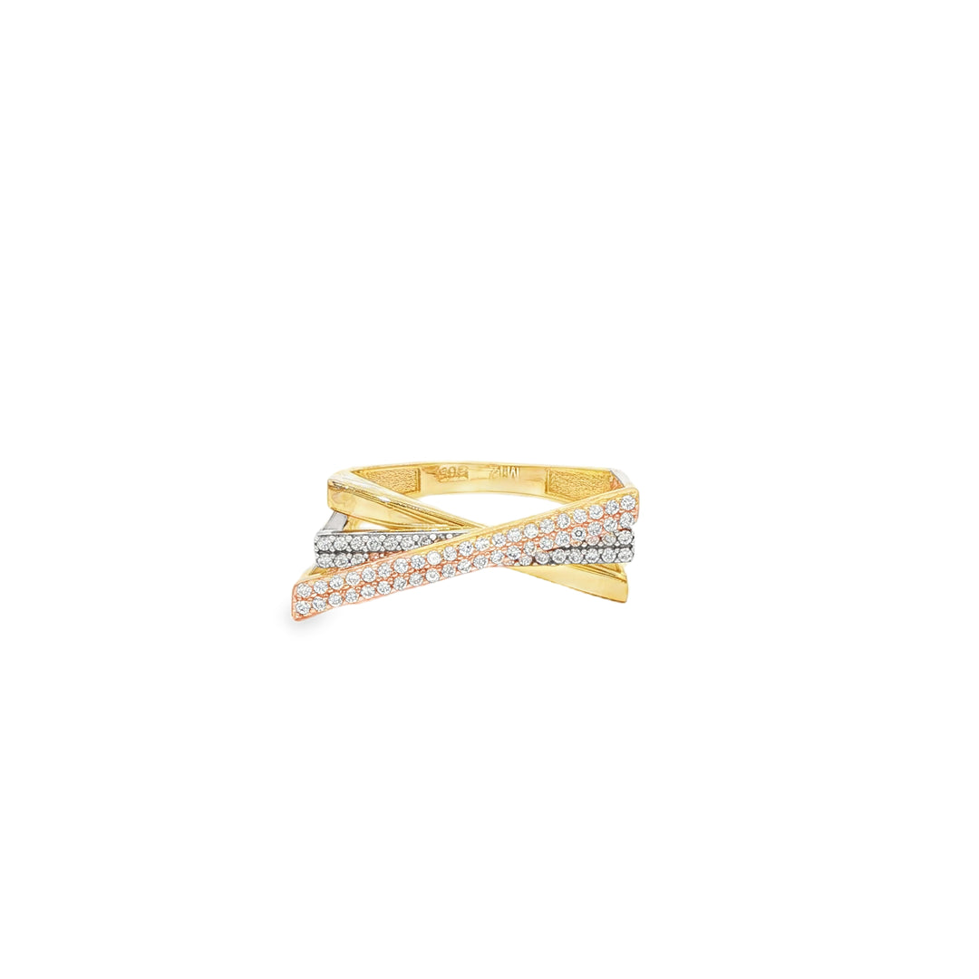 Tri-Tone Gold Interwoven CZ Multistone Ring