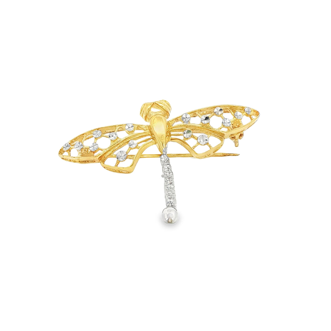 Yellow & White Gold Dragonfly Brooch
