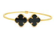 Yellow Gold Bangle with Onyx Clover Accents