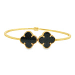 Load image into Gallery viewer, Yellow Gold Bangle with Onyx Clover Accents