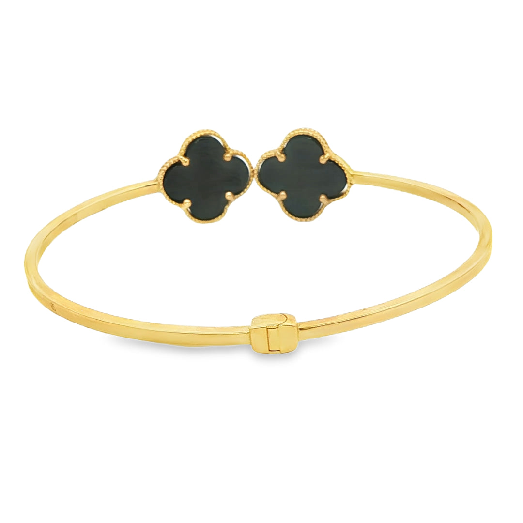 Yellow Gold Bangle with Onyx Clover Accents