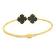 Yellow Gold Bangle with Onyx Clover Accents