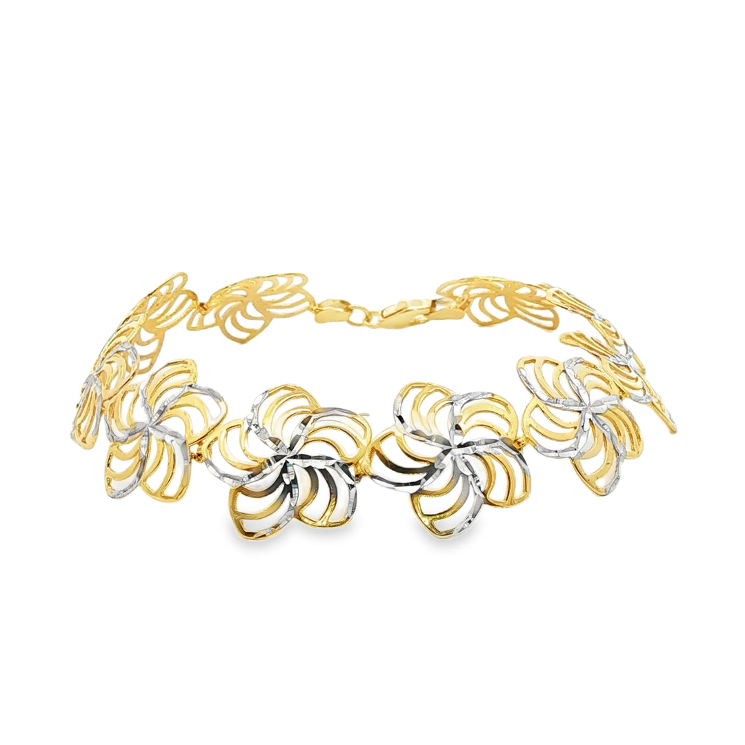 Floral Motif Yellow Gold Chain Bracelet