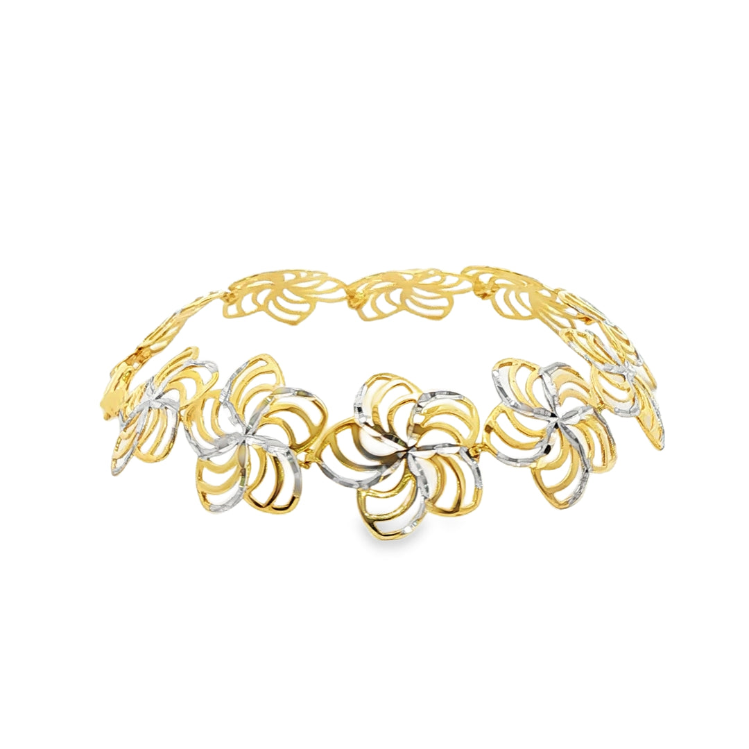 Floral Motif Yellow Gold Chain Bracelet