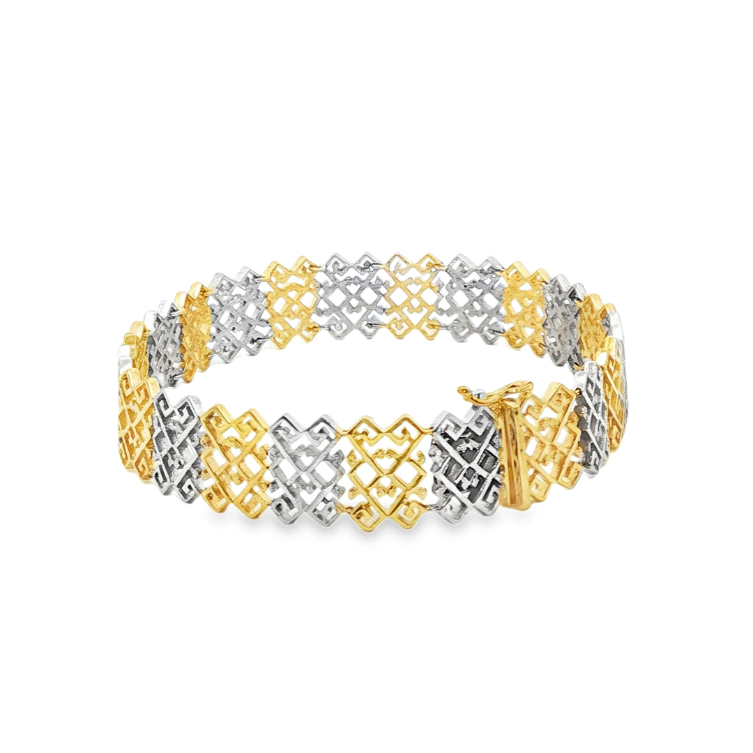 Two-Tone Geometric Link Chain Bracelet in Yellow Gold
