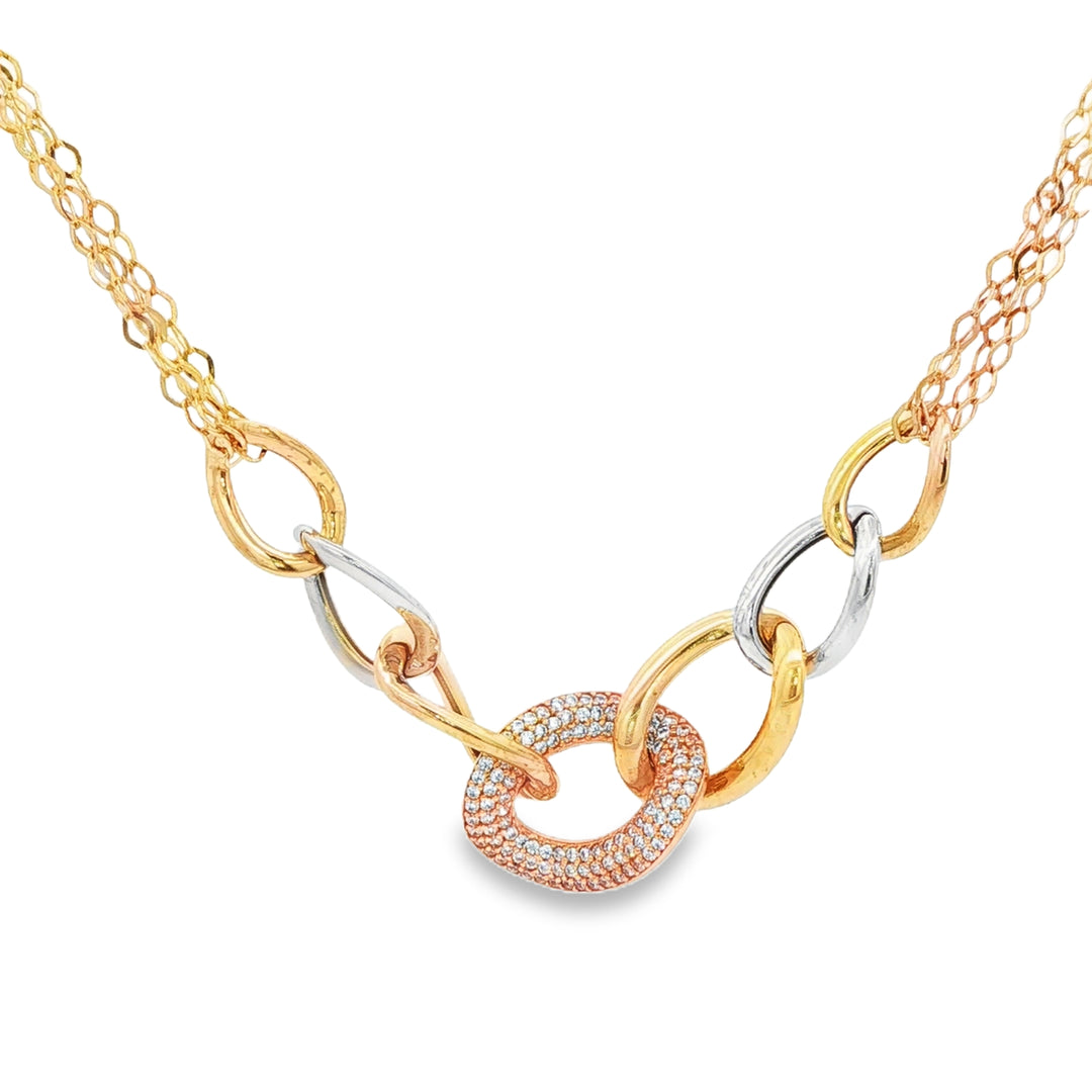 Tri-Gold Necklace with Round Cut CZ