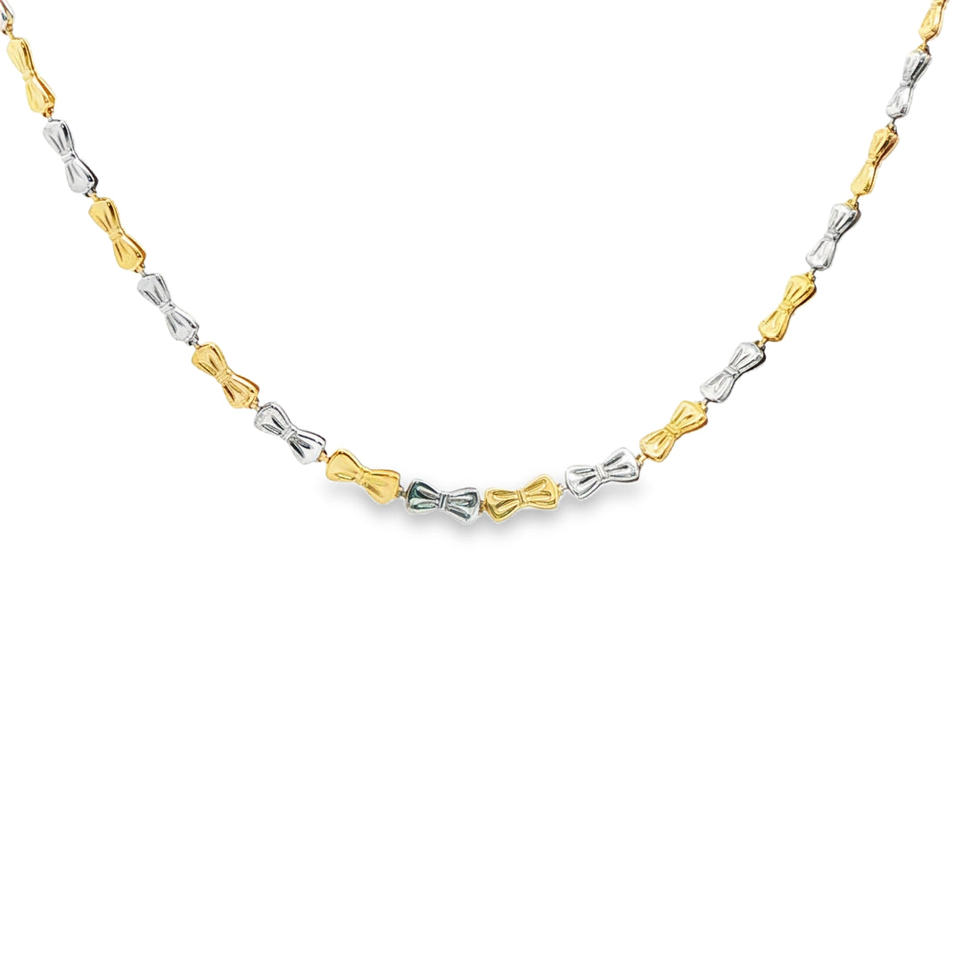 Yellow & White Gold Bow-Motif Chain Necklace