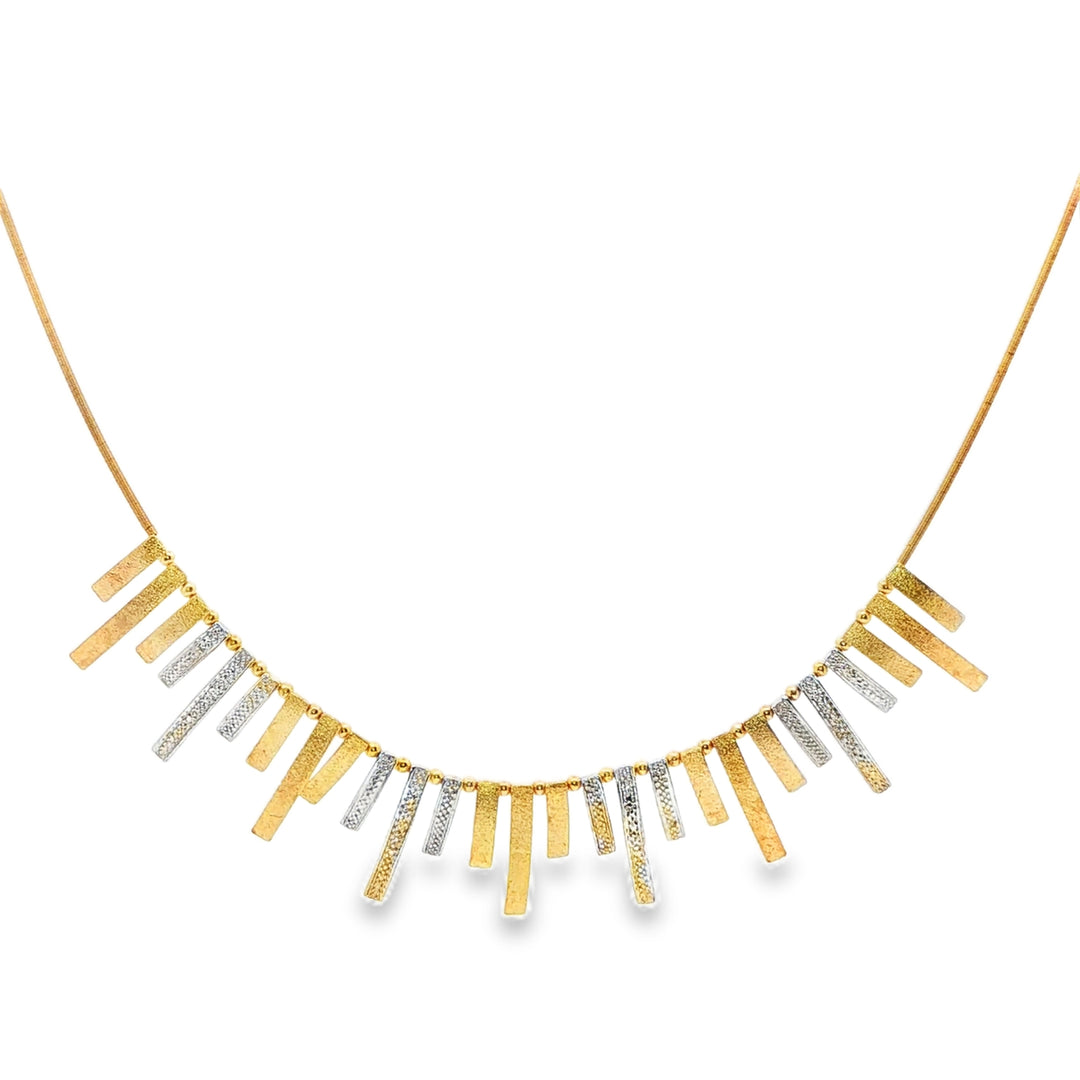 Textured Bar Yellow & White Gold Necklace