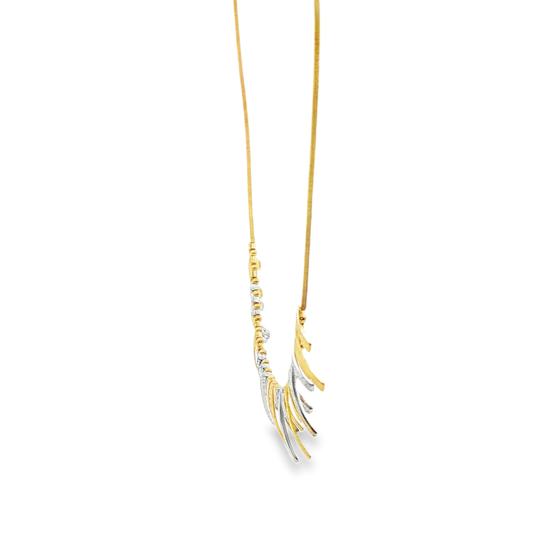 Textured Bar Yellow & White Gold Necklace