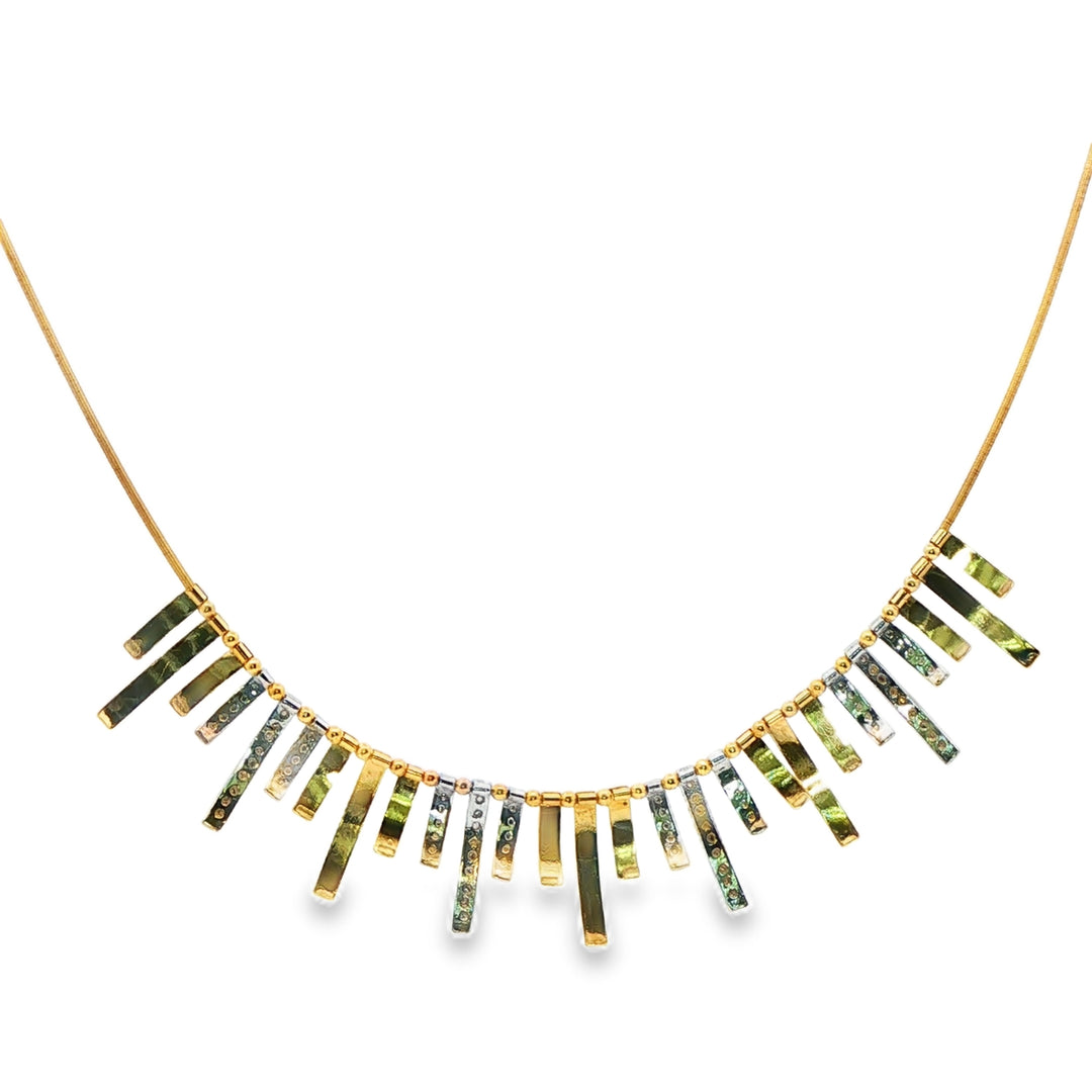 Textured Bar Yellow & White Gold Necklace
