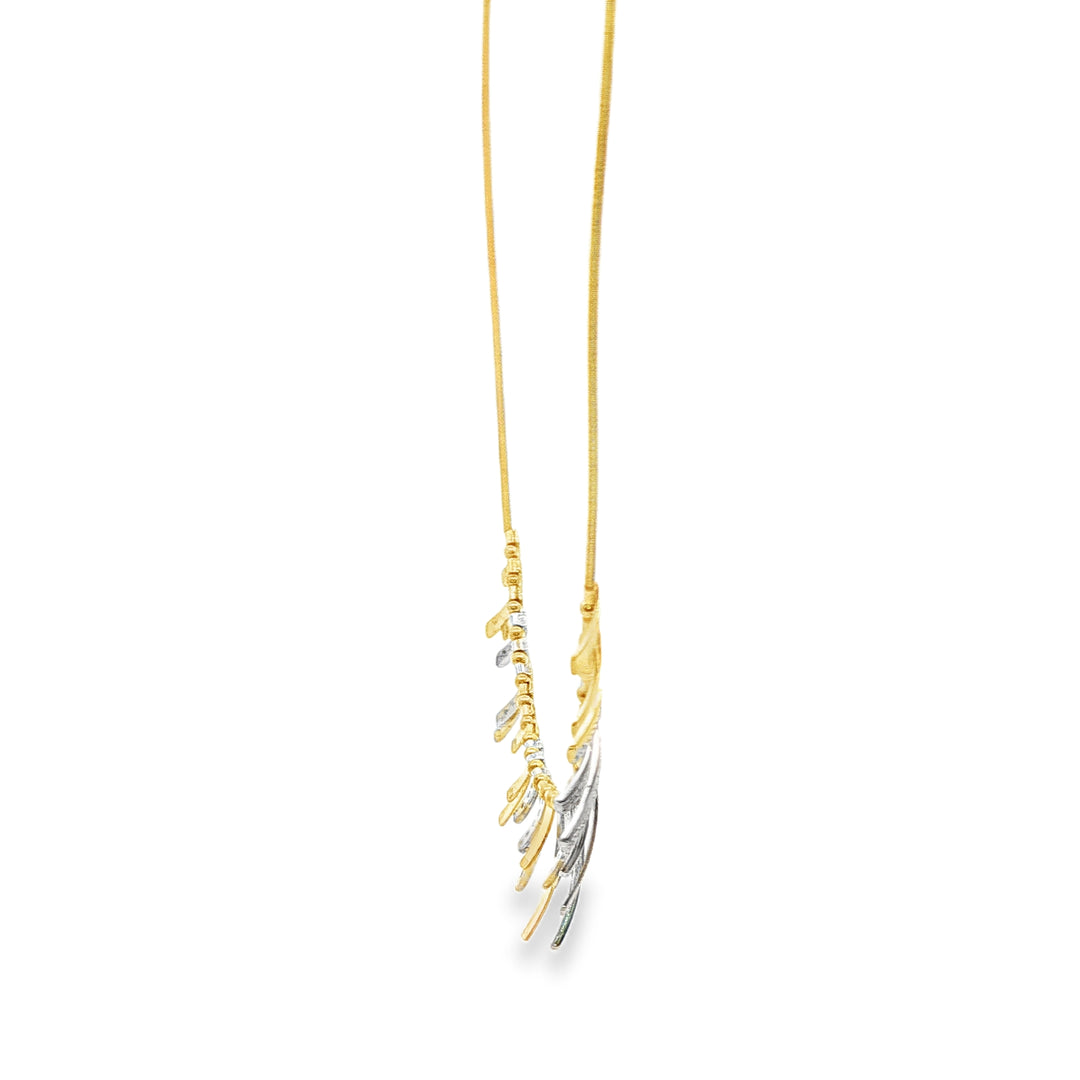Textured Bar Yellow & White Gold Necklace