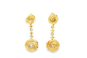 Yellow Gold Dangle Earrings with Round Brilliant Cut Diamonds