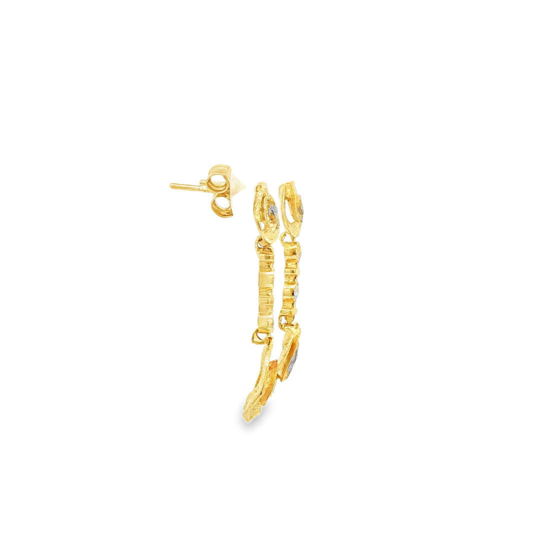 Yellow Gold Dangle Earrings with Round Brilliant Cut Diamonds