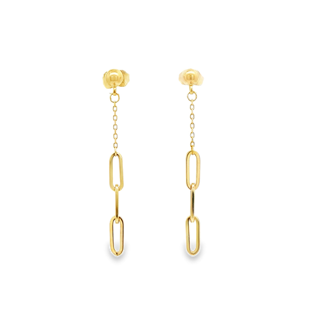 Elegant Yellow Gold Chain Link Dangle Earrings