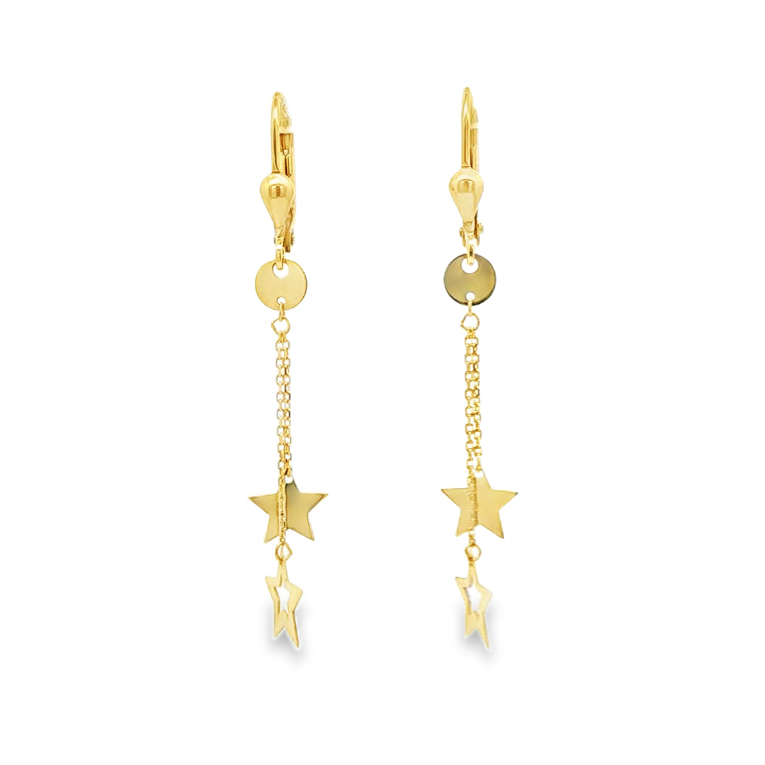 Yellow Gold Star Dangle Earrings