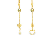 Yellow Gold Dangle Earrings with Heart Charms