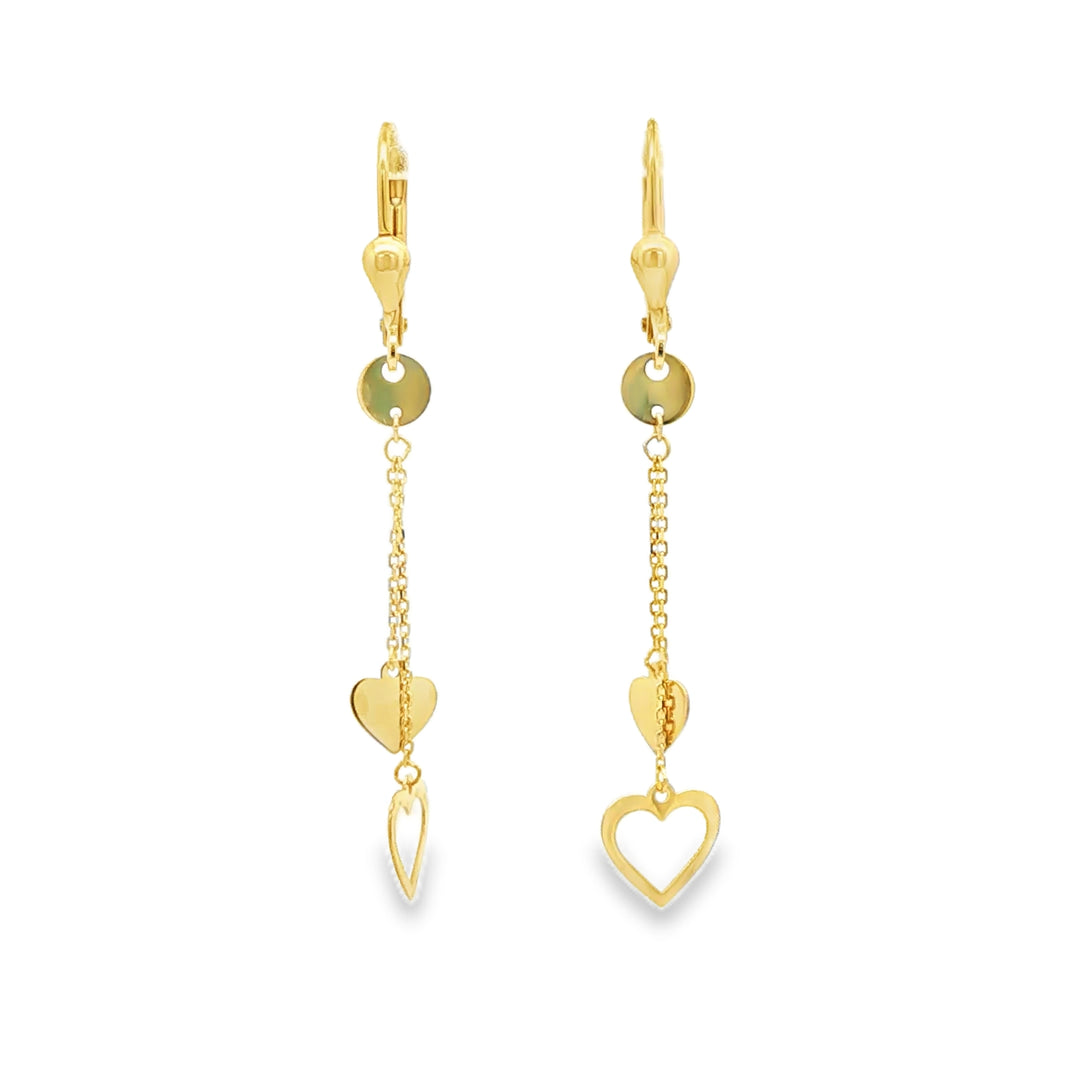 Yellow Gold Dangle Earrings with Heart Charms