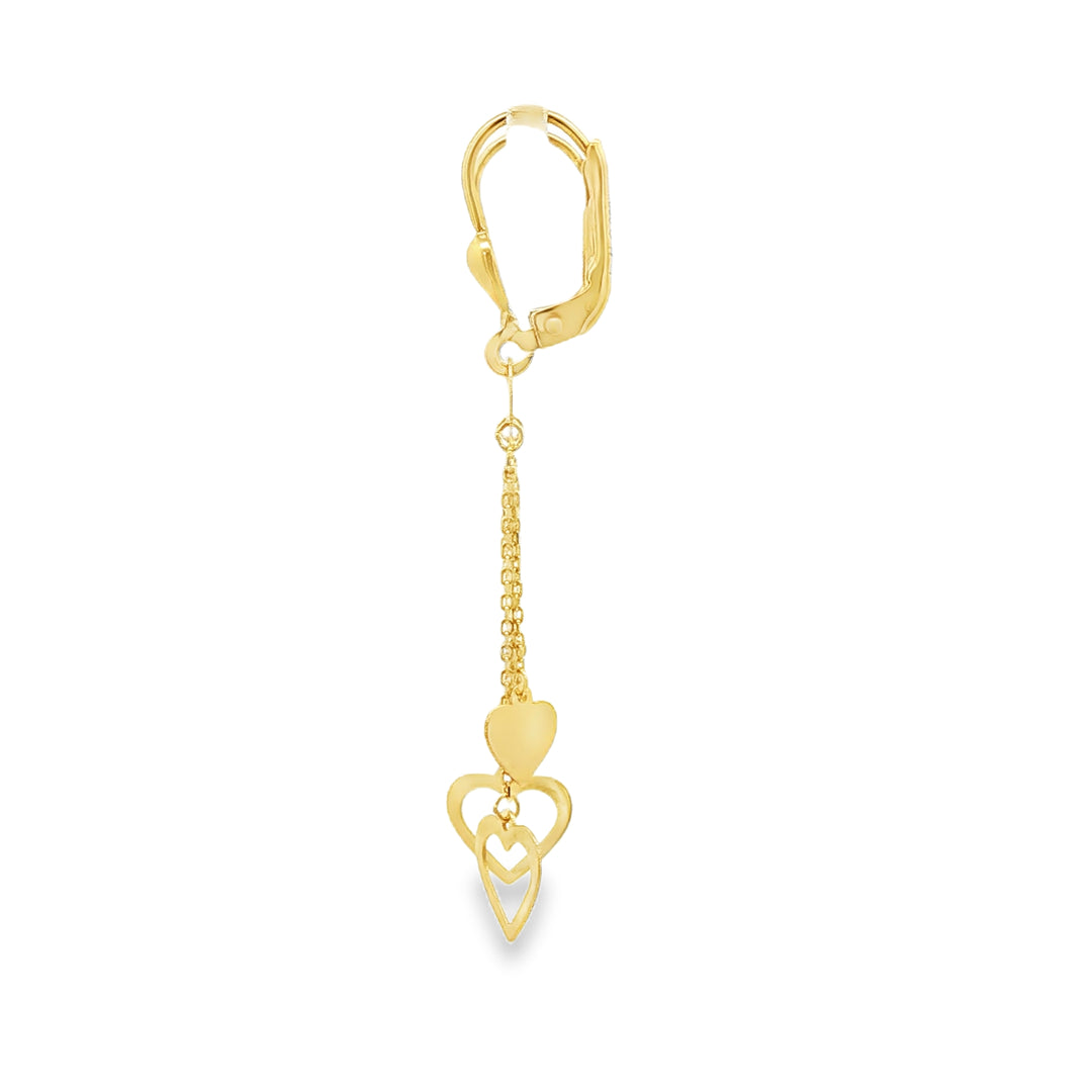 Yellow Gold Dangle Earrings with Heart Charms