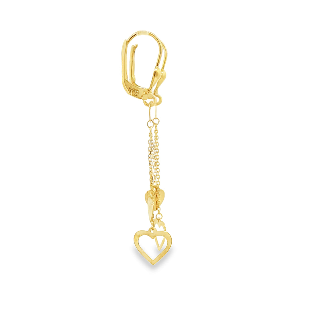 Yellow Gold Dangle Earrings with Heart Charms