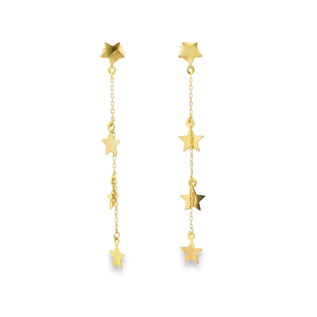 Delicate Yellow Gold Star Dangle Earrings