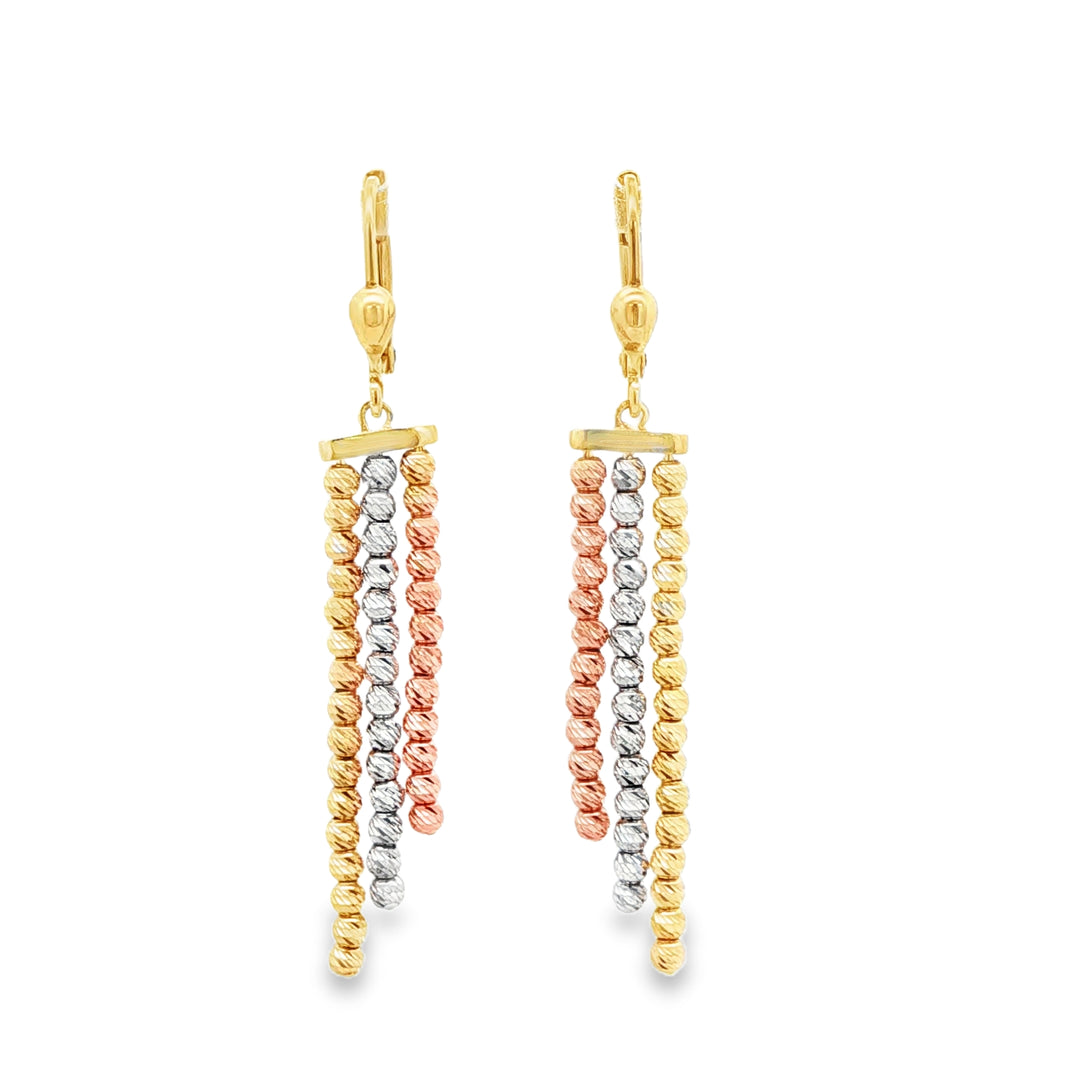 Tri-Color Gold Bead Dangle Earrings
