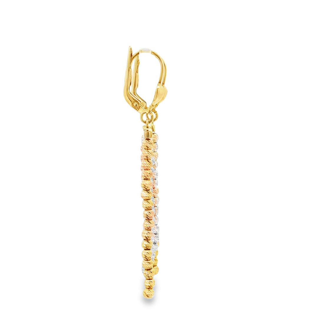 Tri-Color Gold Bead Dangle Earrings