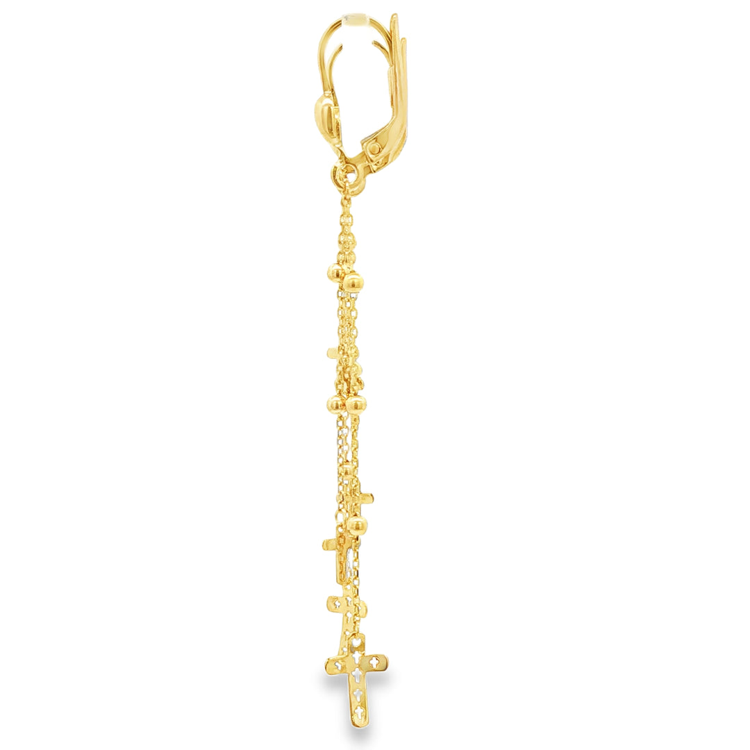 14k Yellow Gold Dangle Earrings with Cross Charms