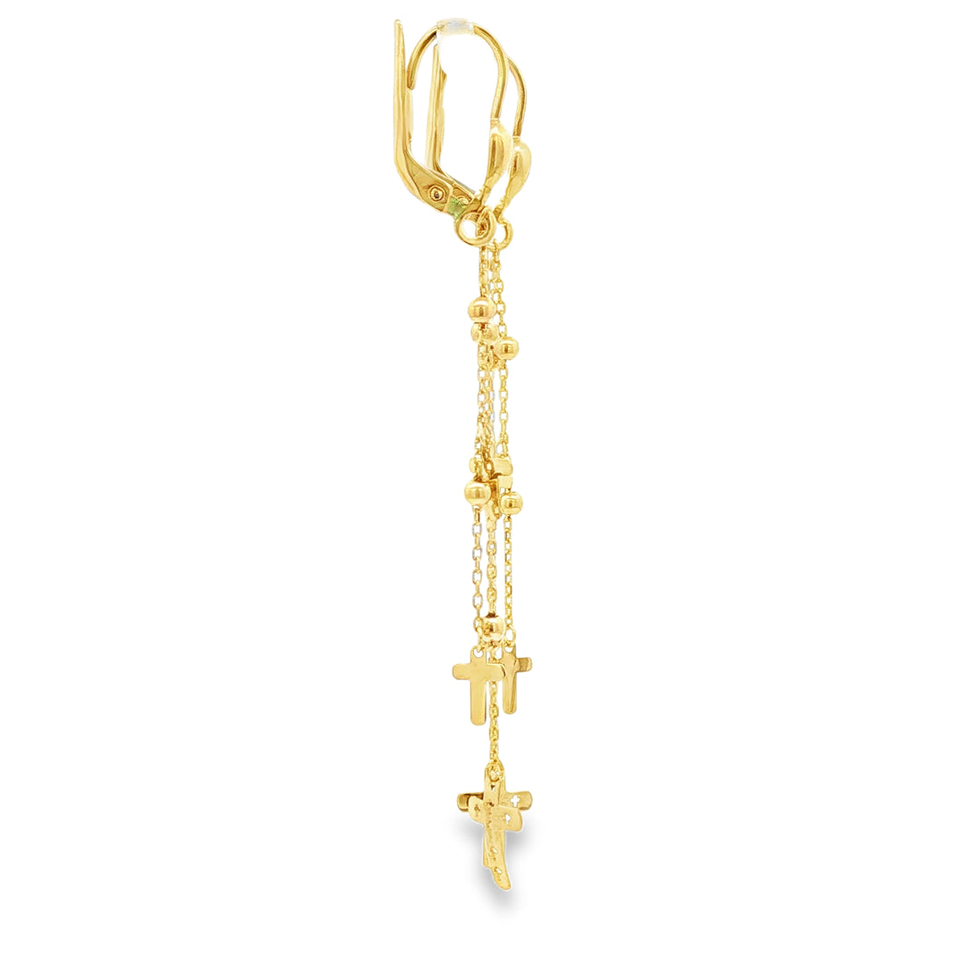 14k Yellow Gold Dangle Earrings with Cross Charms