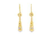 Yellow Gold Diamond Drop Earrings with Intricate Detailing