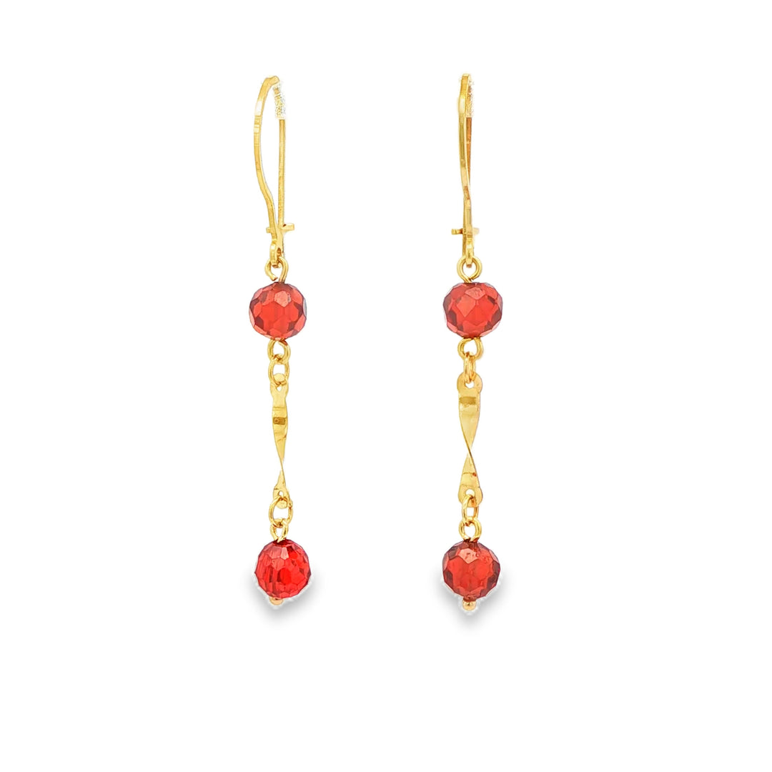 Yellow Gold Dangle Earrings with Brilliant-Cut Garnets