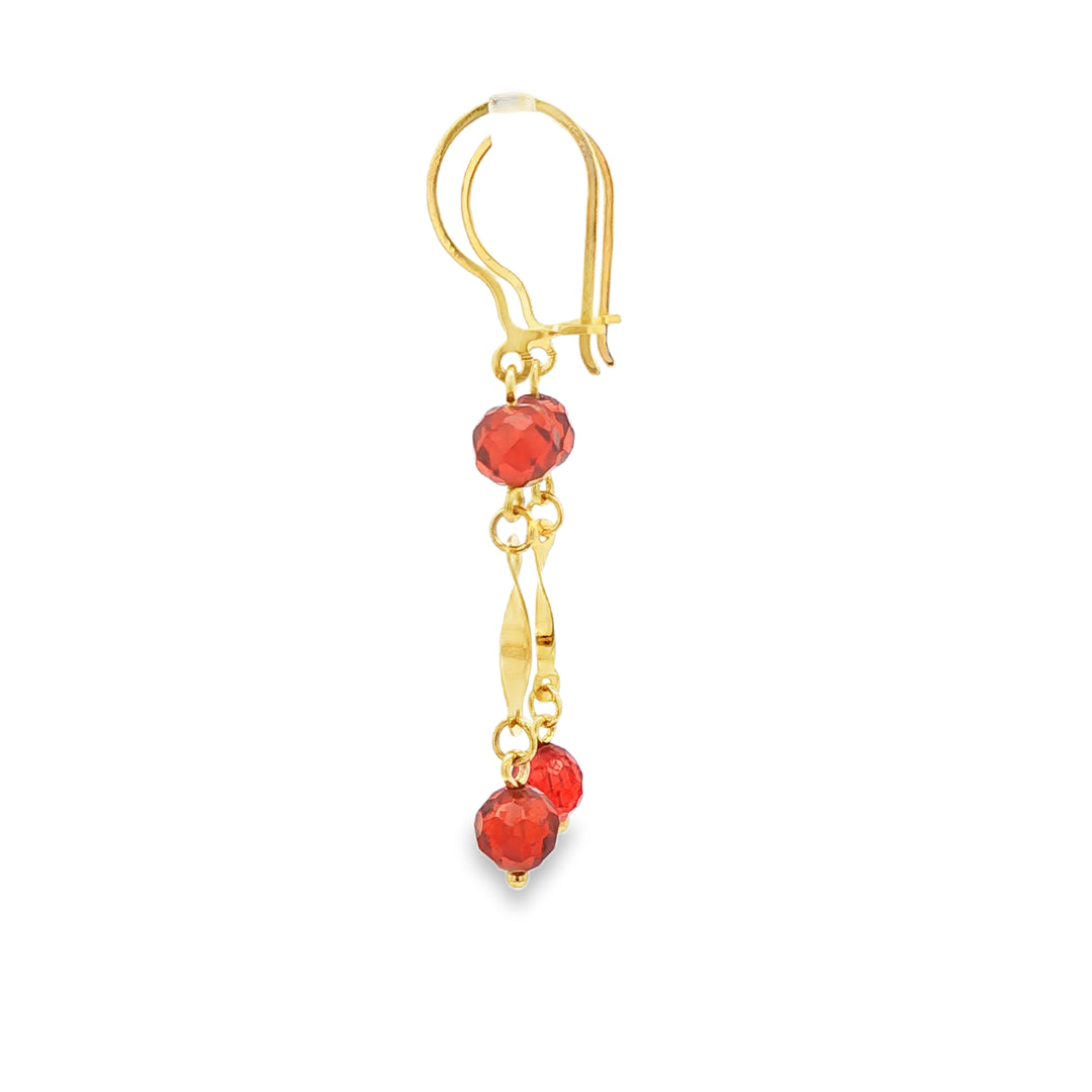 Yellow Gold Dangle Earrings with Brilliant-Cut Garnets