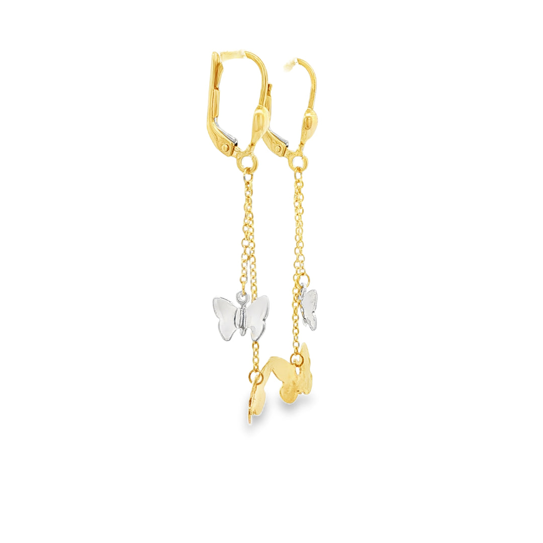 Butterfly Charm Dangle Earrings in Yellow Gold