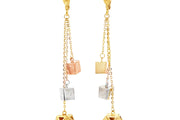 Yellow Gold Geometric Cube Dangle Earrings