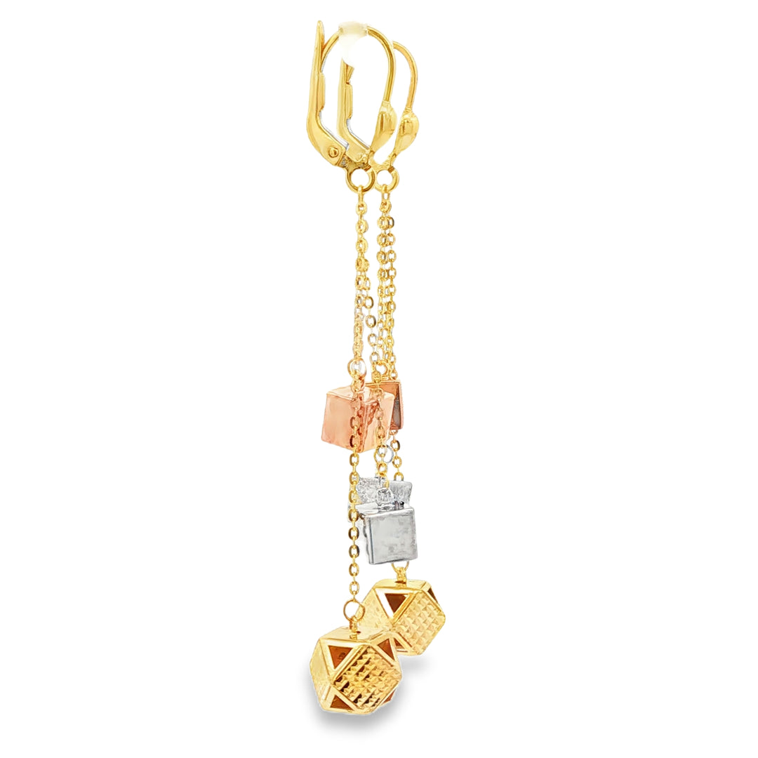 Yellow Gold Geometric Cube Dangle Earrings