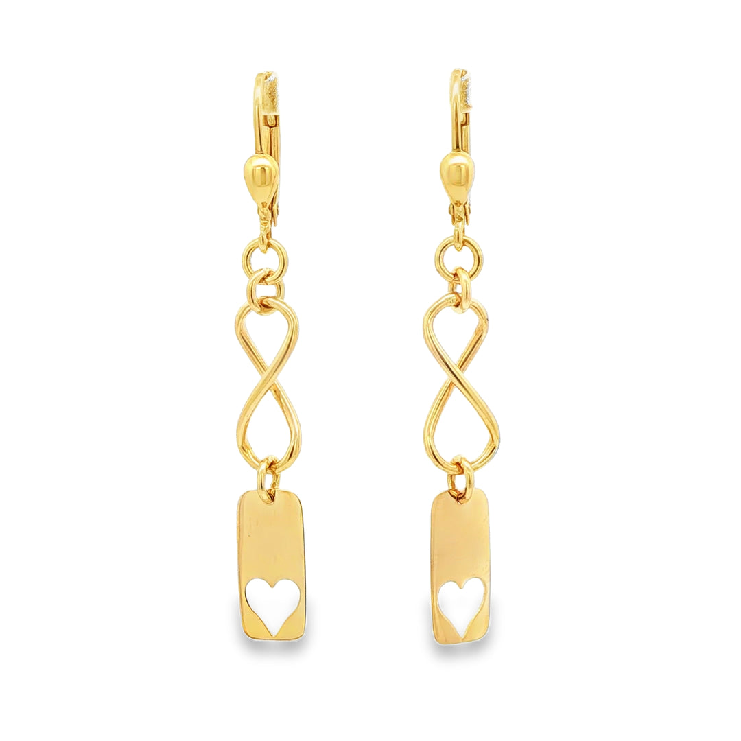 Yellow Gold Infinity Heart Dangle Earrings