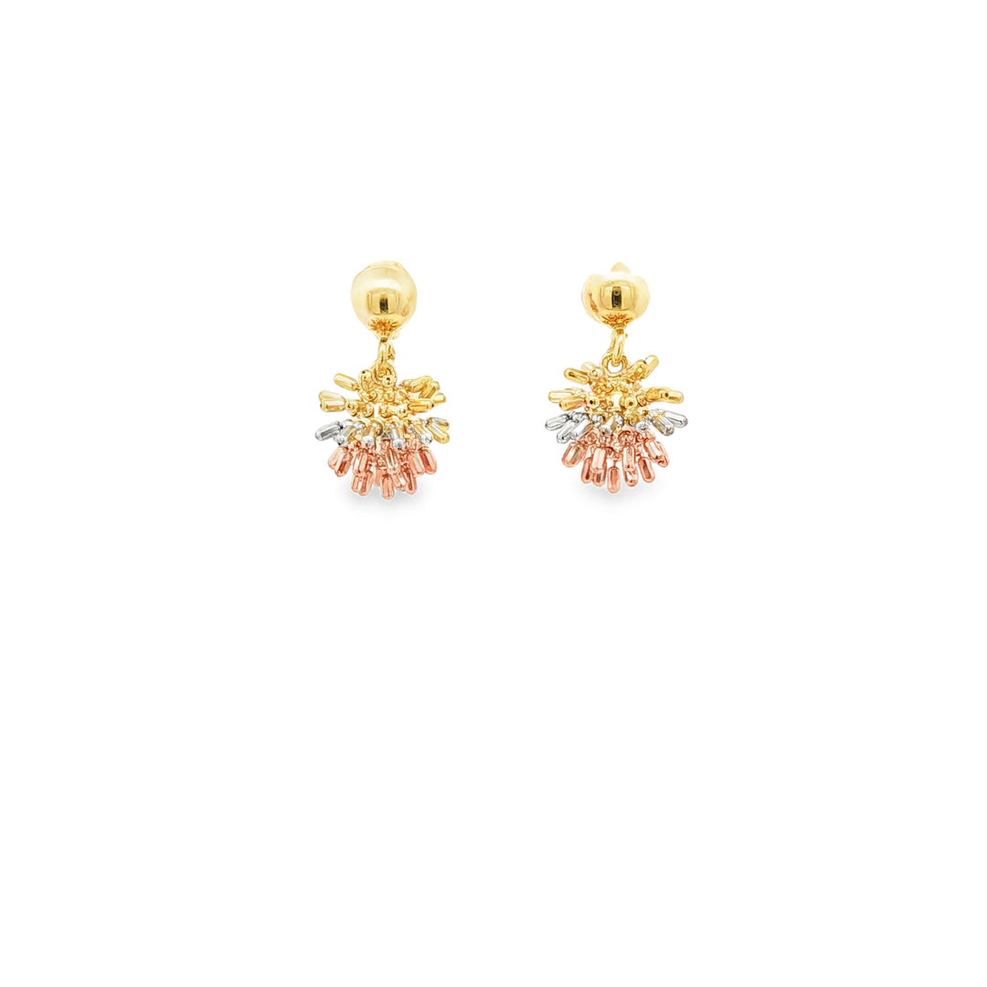Artistic Burst Yellow Gold Dangle Earrings