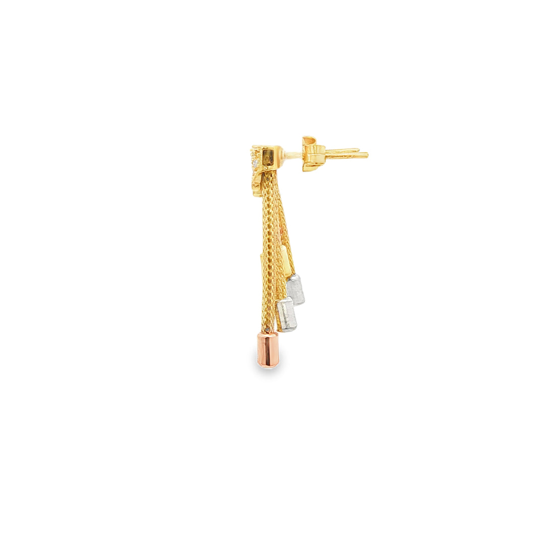 Yellow Gold Dangle Earrings with Round Cut Diamonds