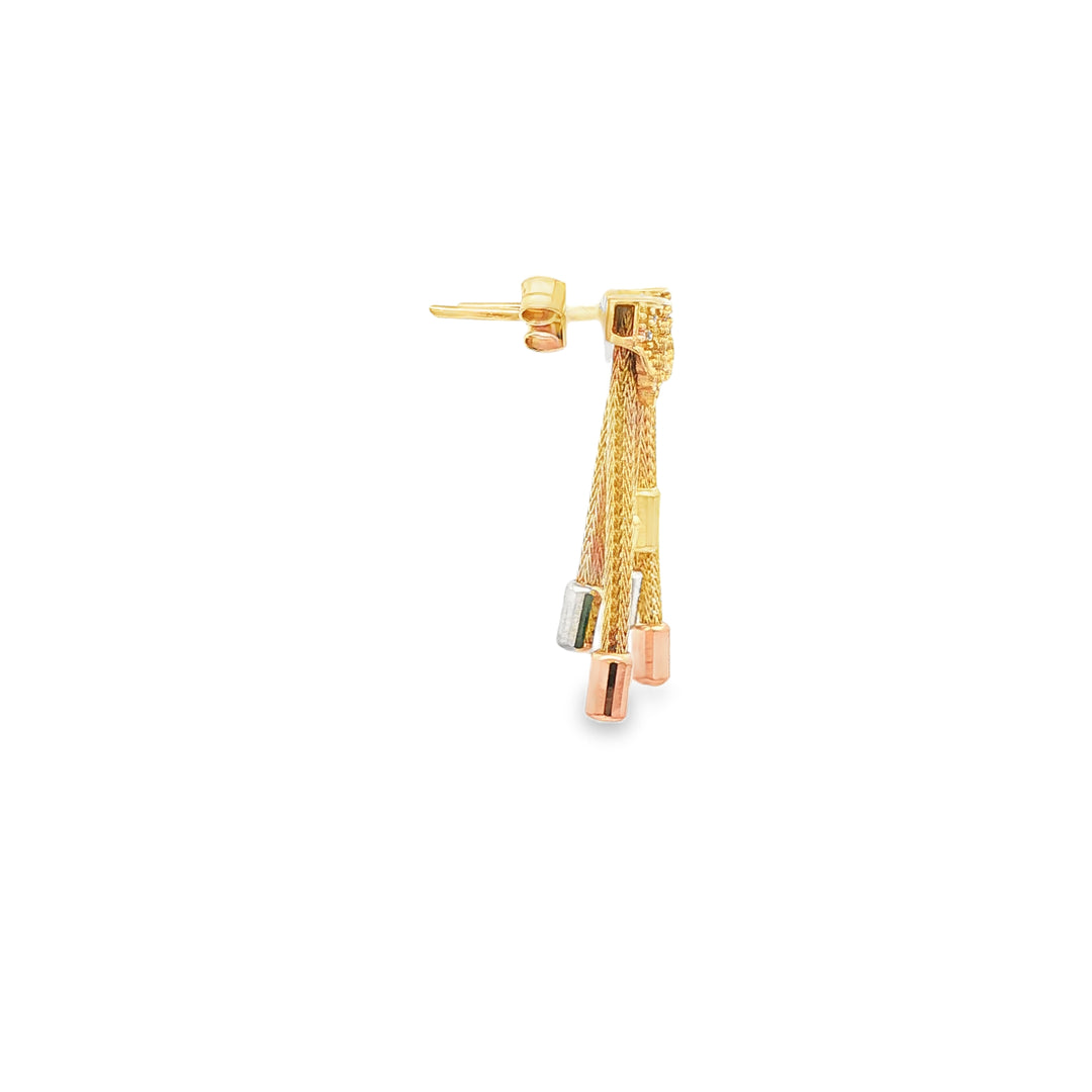 Yellow Gold Dangle Earrings with Round Cut Diamonds