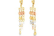 Tri-Color Disc Dangle Earrings in Yellow Gold