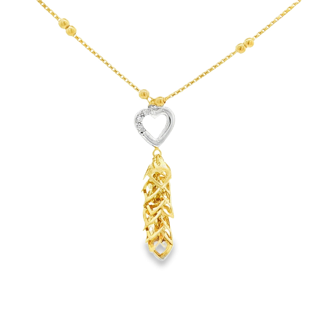 Yellow Gold CZ Heart Charm Necklace