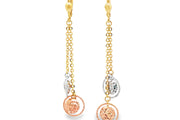 Tri-Gold Dangle Earrings with Textured Spherical Charms