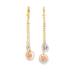 Load image into Gallery viewer, Tri-Gold Dangle Earrings with Textured Spherical Charms