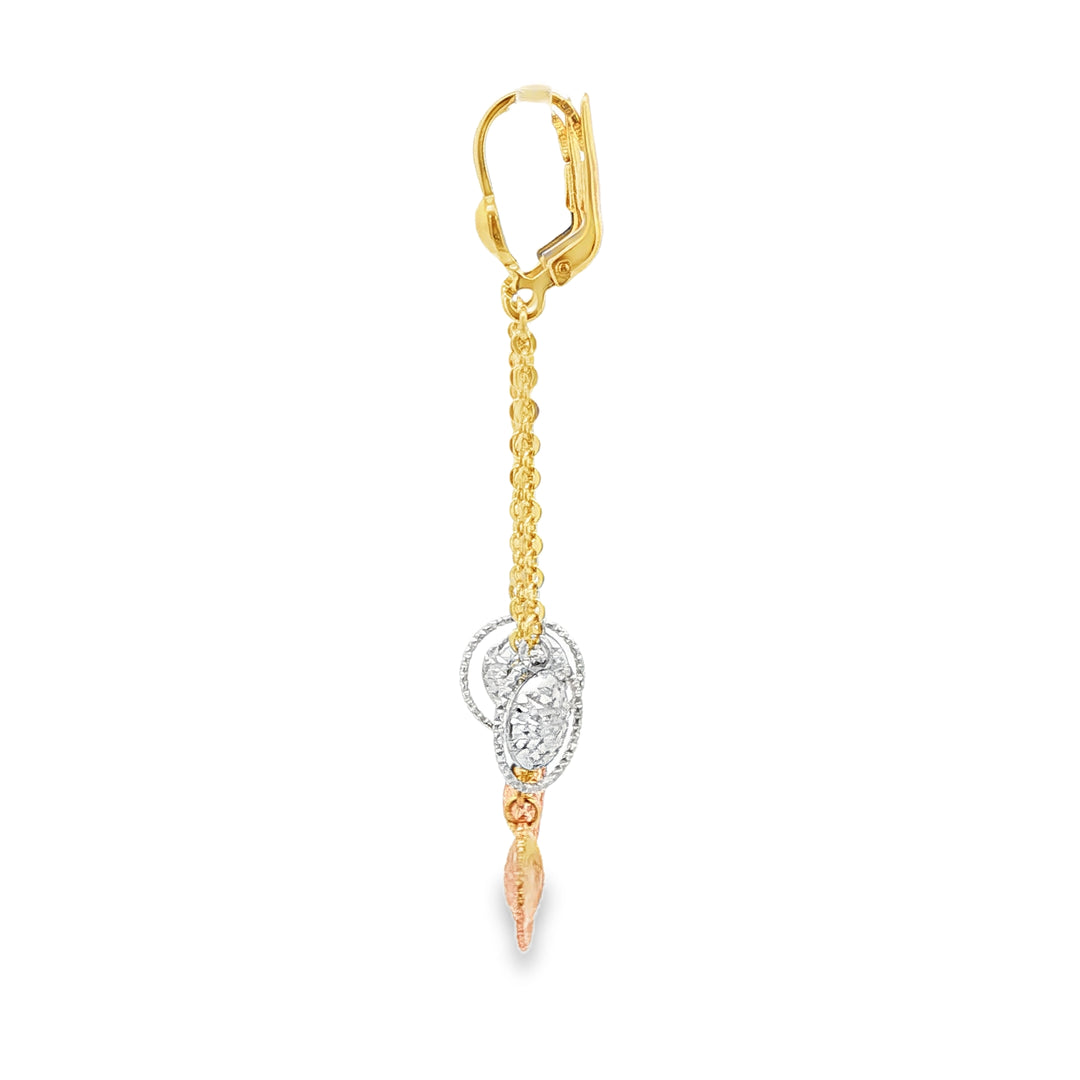 Tri-Gold Dangle Earrings with Textured Spherical Charms