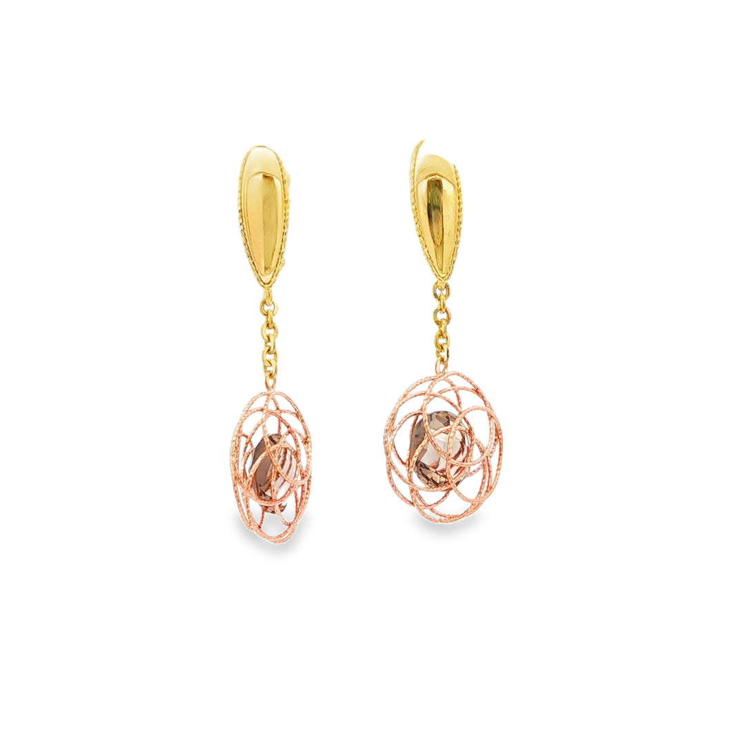 Two-Tone Gold Dangle Earrings with Smoky Quartz