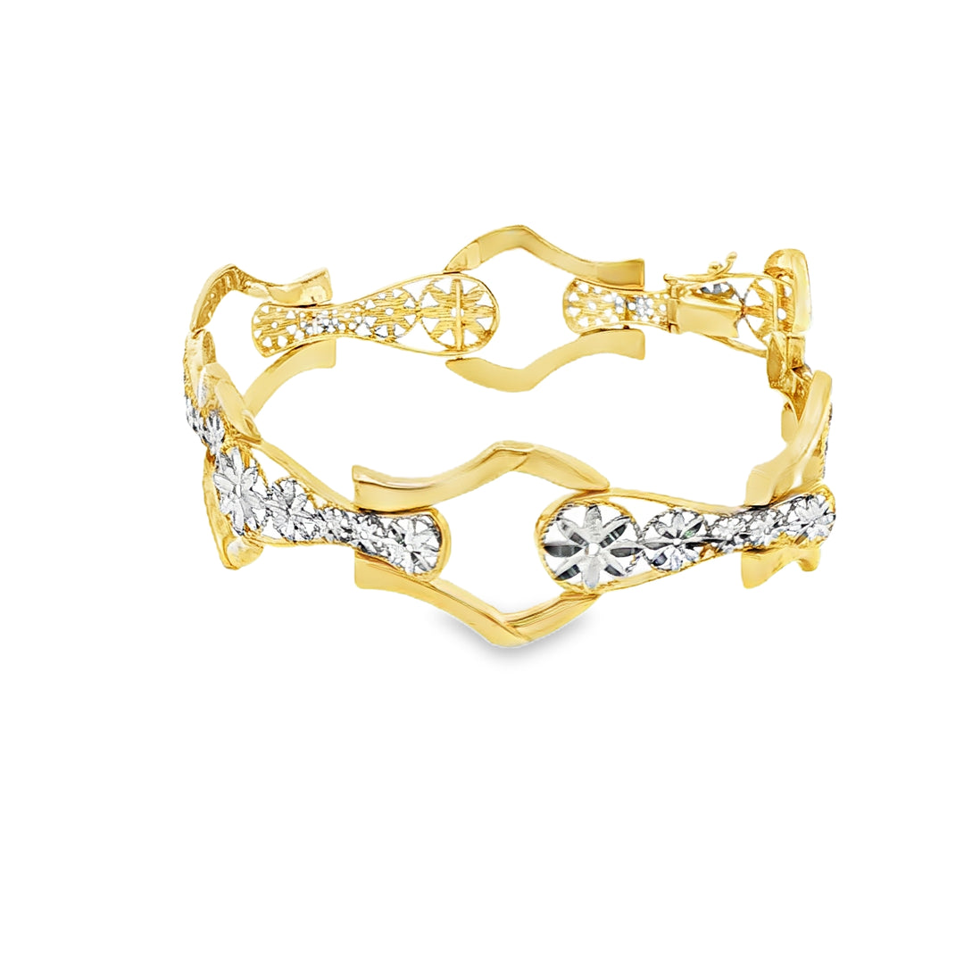 Intricate Yellow & White Gold Openwork Bangle
