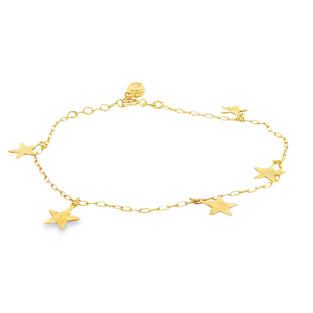 Yellow Gold Star Charm Chain Bracelet