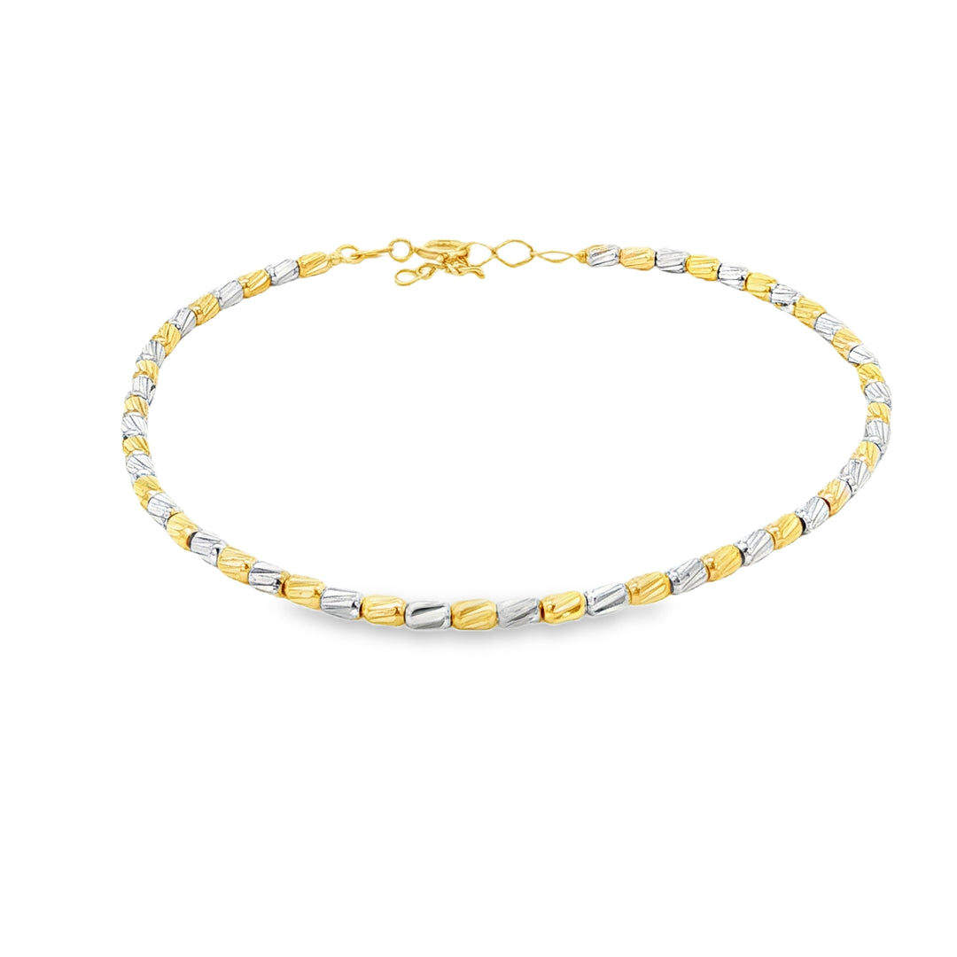 Two-Tone Bead Chain Bracelet in Yellow Gold and White Metal