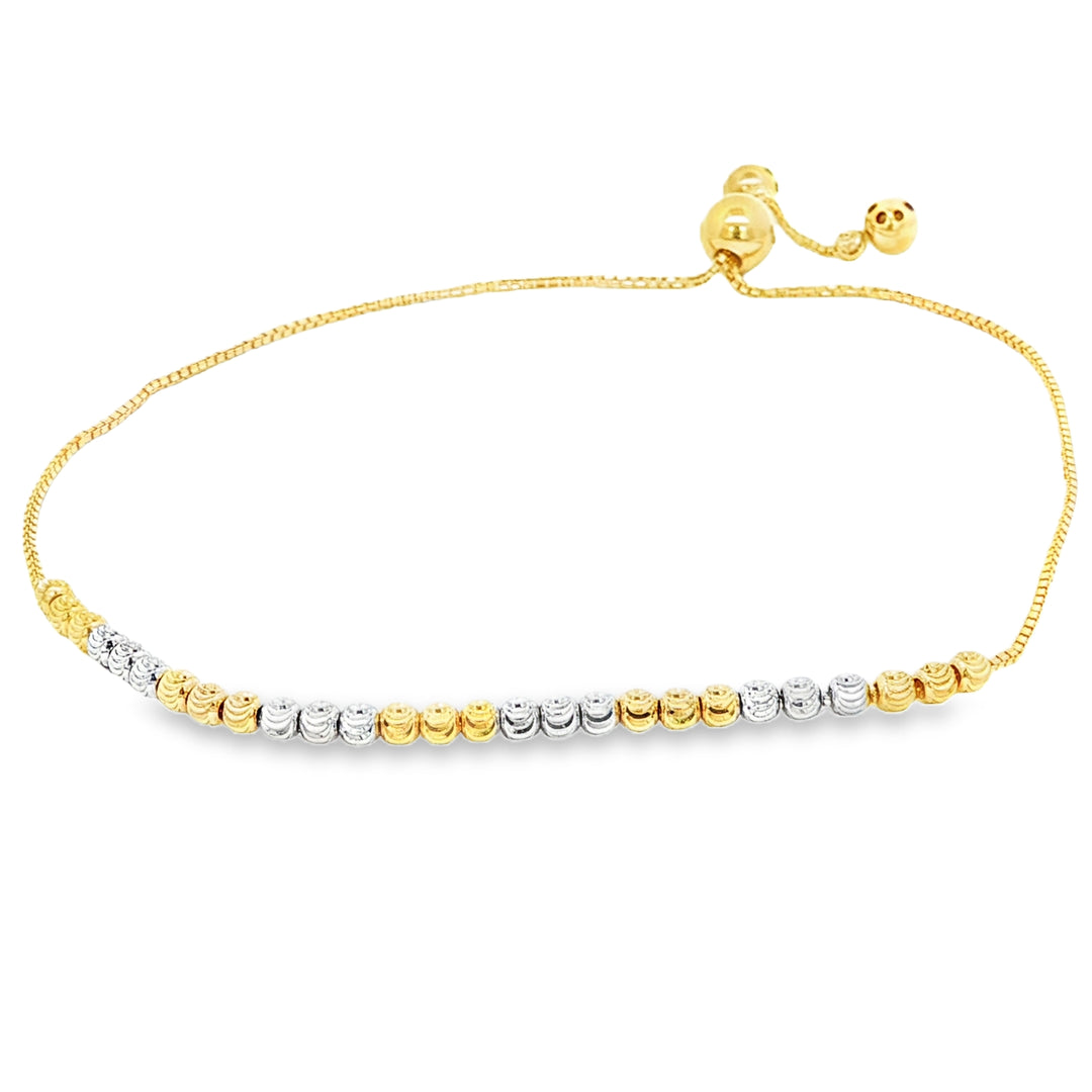 Two-Tone Textured Bead Yellow Gold Chain Bracelet